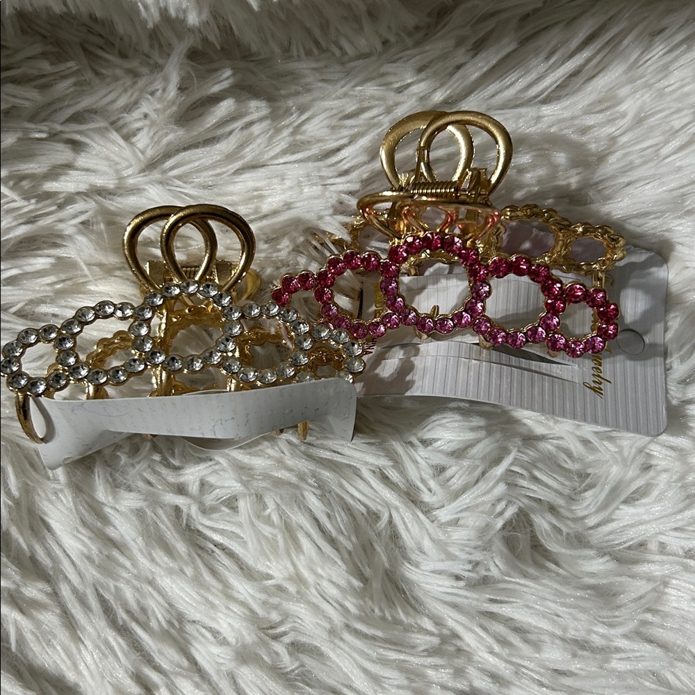 Fashion Jewelry Gold and Pink Rhinestone Hair Clips
